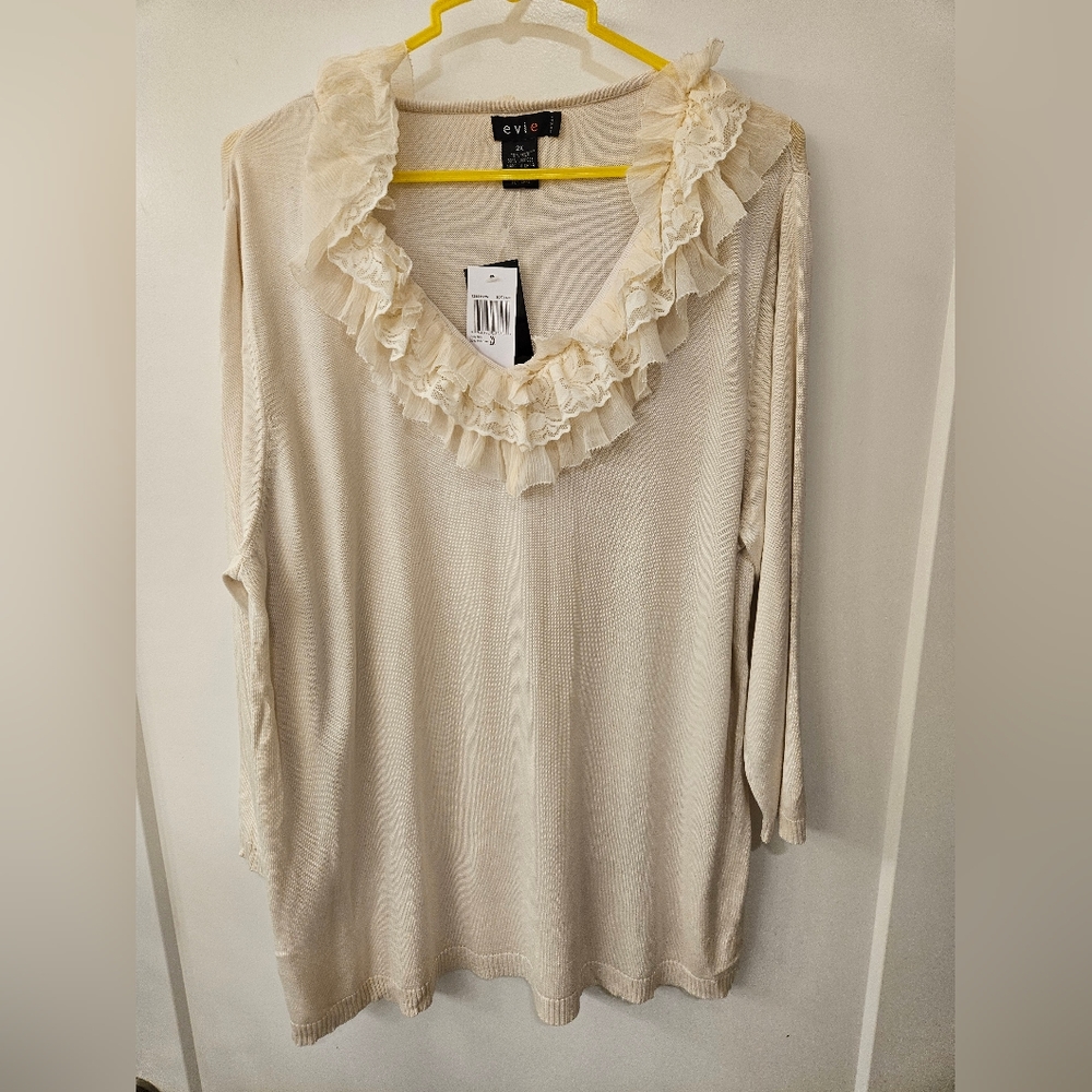 NWT - Evie Silk Blend Cream Blouse - Size 2X
